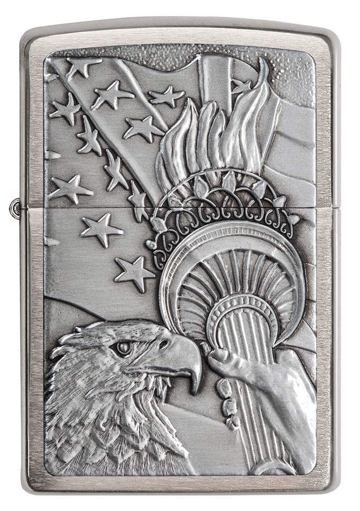 Zippo Patriotic Windproof Pocket Lighter, Brushed Chrome