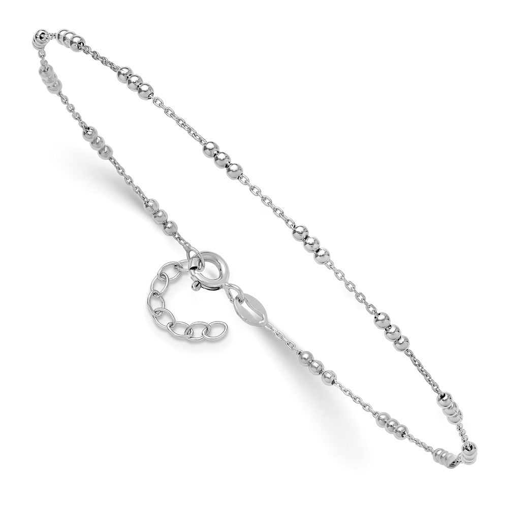 SS RH-plated Polished  Bead Station 9in Plus 1in ext. Anklet