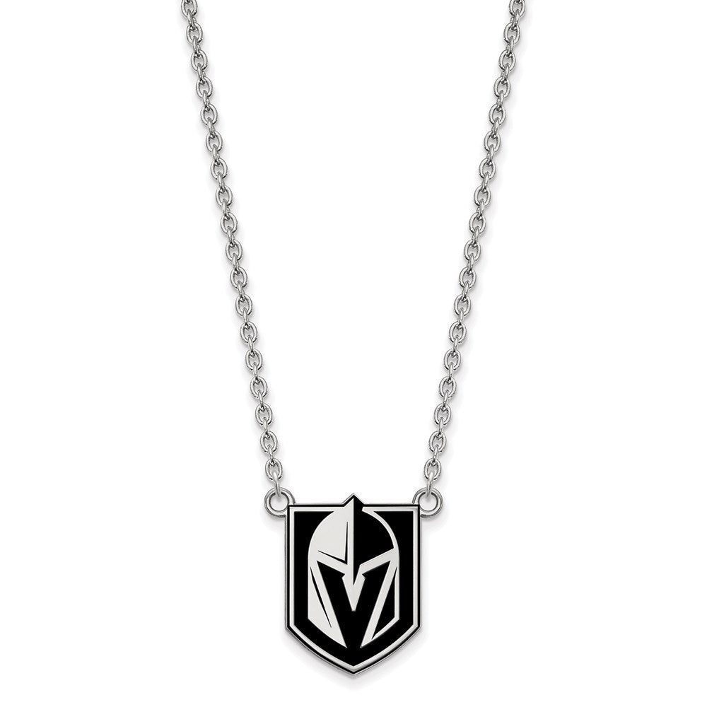 Sterling Silver Rh-pl NHL LogoArt Vegas Golden Knights Large Enamel Necklac