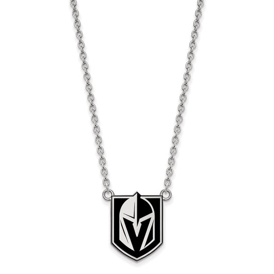 Sterling Silver Rh-pl NHL LogoArt Vegas Golden Knights Large Enamel Necklac