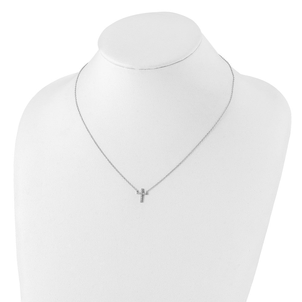 Sterling Silver Rhodium-plated CZ Cross w/2in ext. Necklace 16 Inches