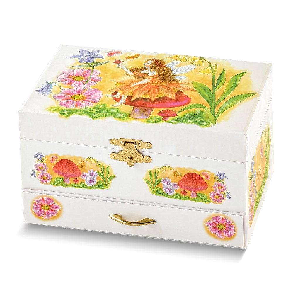 Children's Floral Fairy Themed Graphic Wrap with Mirror and Twirling Fairy 1-Drawer Musical Jewelry Box (Plays Greensleeves)