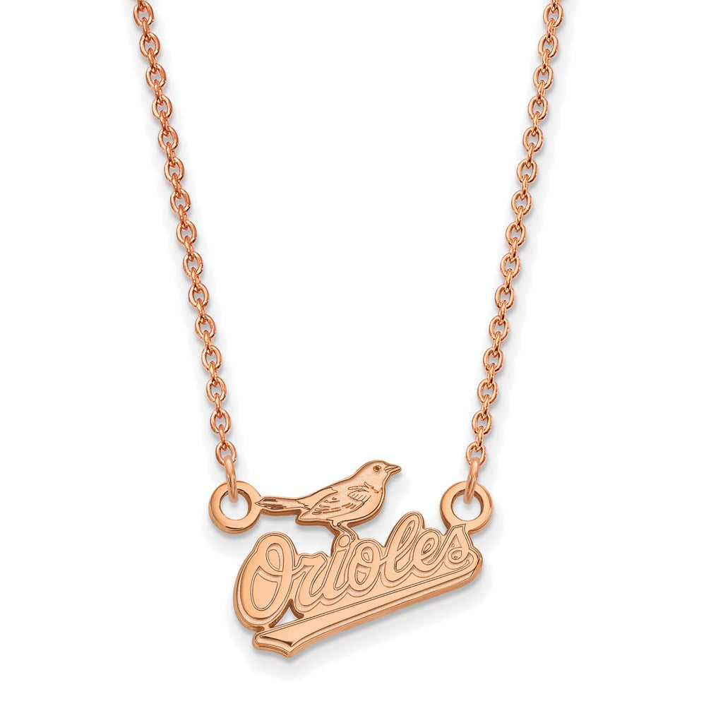 Sterling Silver Rose Gold-plated MLB LogoArt Baltimore Orioles Small Pendan