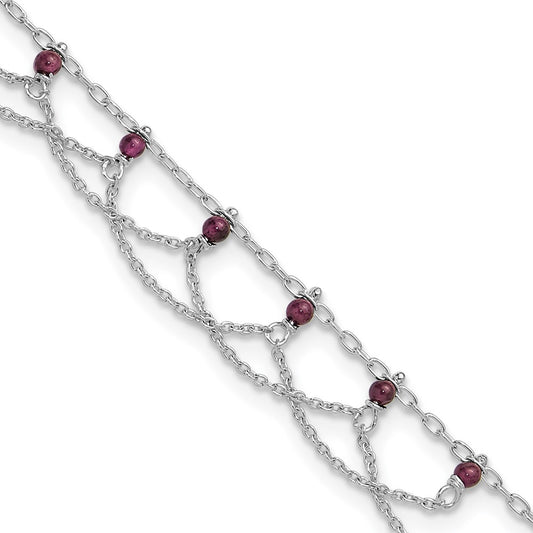 Sterling Silver Rhodolite Garnet Anklet 10 inches