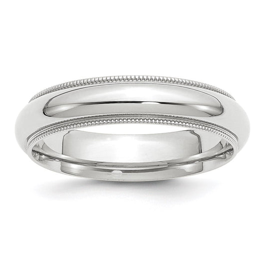 10k White Gold 5mm Milgrain Half Round Comfort Fit Wedding Band Size 7.5 1WMC050