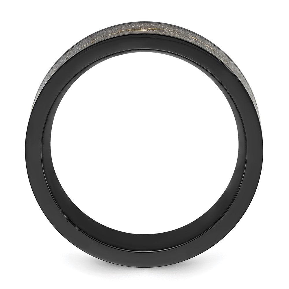 Chisel Titanium Polished Black IP-plated with Black and Gold Foil Inlay 8mm Band Size - 12