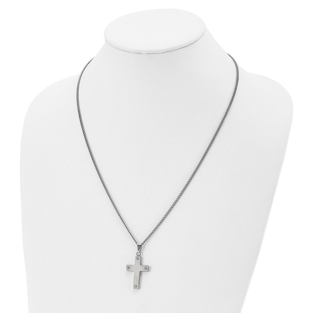 Titanium Brushed Cross 22in Necklace