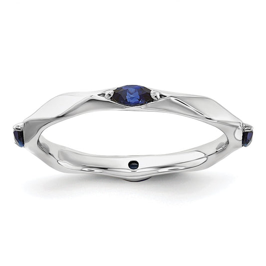 Sterling Silver Stackable Expressions Rhod-plated Created Sapphire Ring Size -9