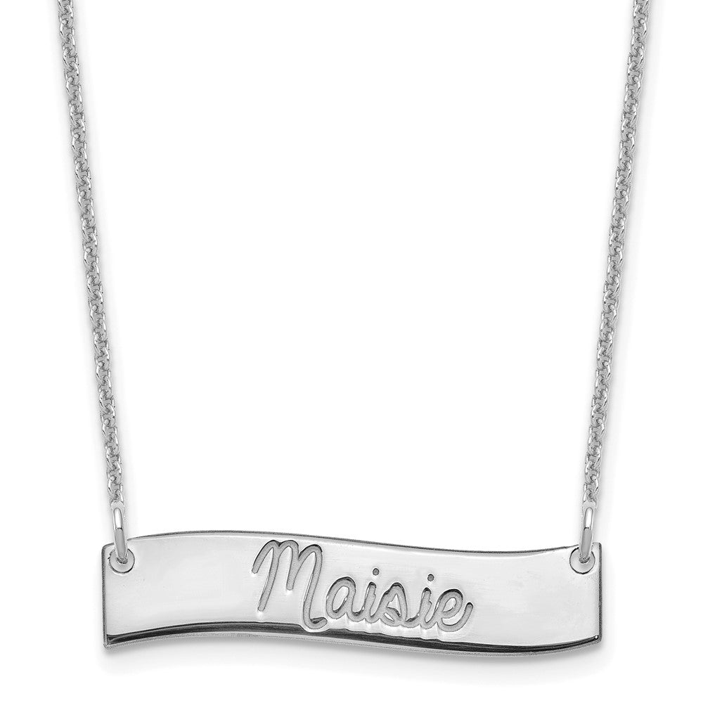 10k White Gold Small  ALWAYS IN MY HEART Curved Bar Necklace