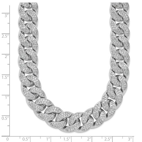 Sterling Shimmer Sterling Silver Rhodium-plated CZ 1300 Stone Curb Link 18 inch Necklace 18 Inches