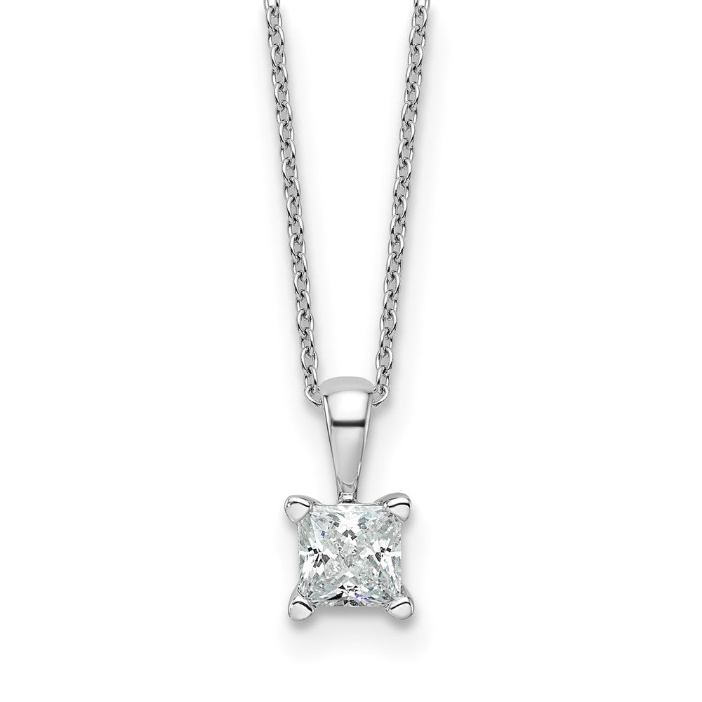 14kw .50ct VS+ F+ Lab Grown Princess Diamond 4 Prong Pendant w/ Chain