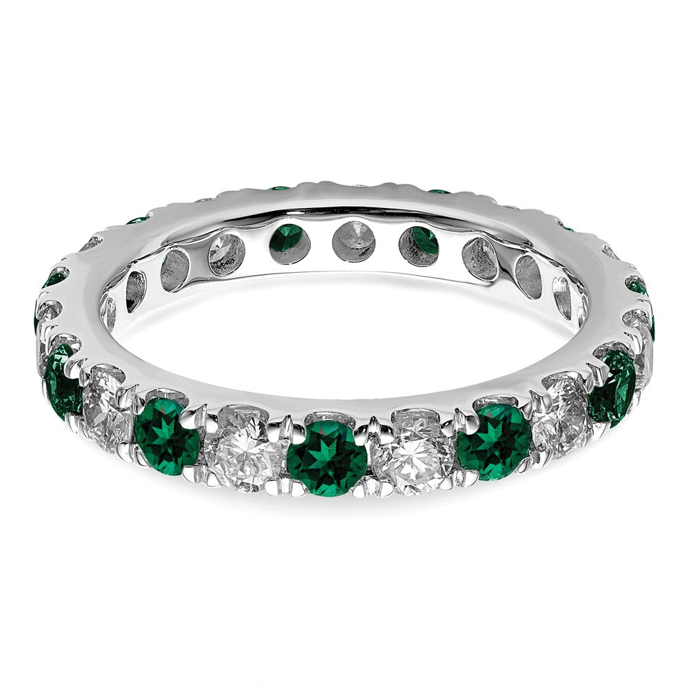 14k White Gold 1 carat Lab Grown Diamond VS/SI+ G+ and Lab Created Emerald Size 6.5 Eternity Band