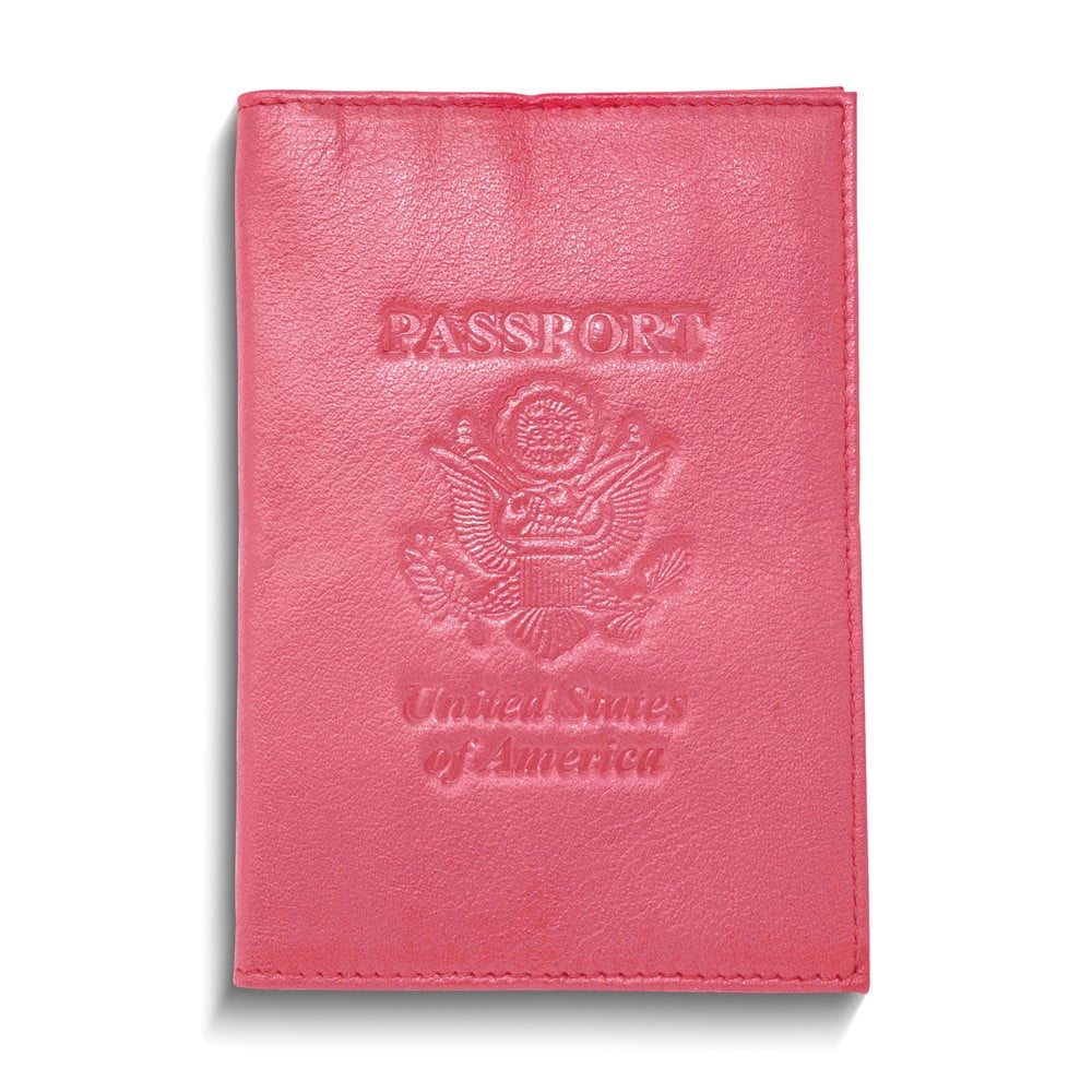 Pink Genuine Cowhide Leather RFID Blocking Passport Wallet with 3 Interior Slots QGM22567