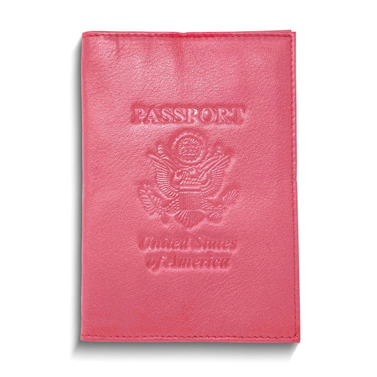 Pink Genuine Cowhide Leather RFID Blocking Passport Wallet with 3 Interior Slots QGM22567