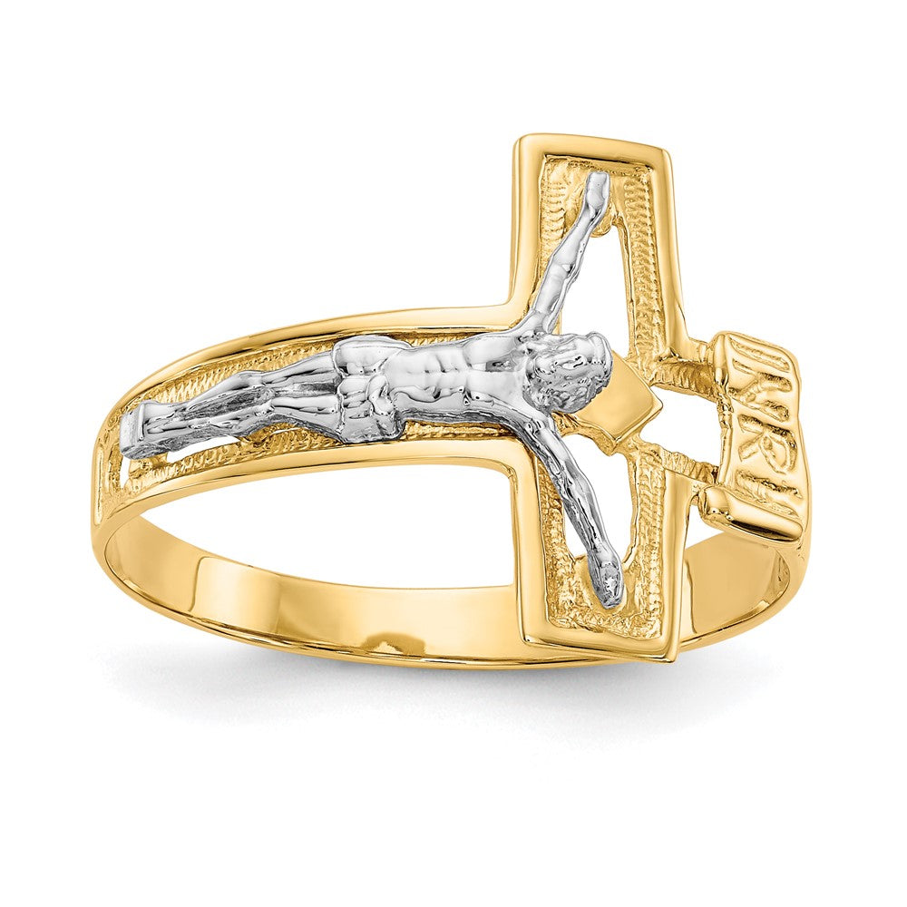 14K Two-tone Crucifix Men's Ring Size 1