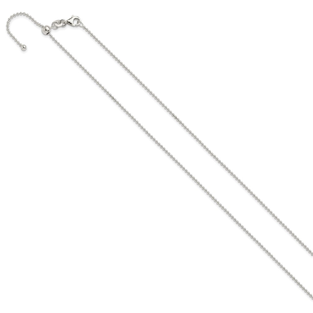 Sterling Silver Polished Beaded Adjustable Necklace 24 Inches