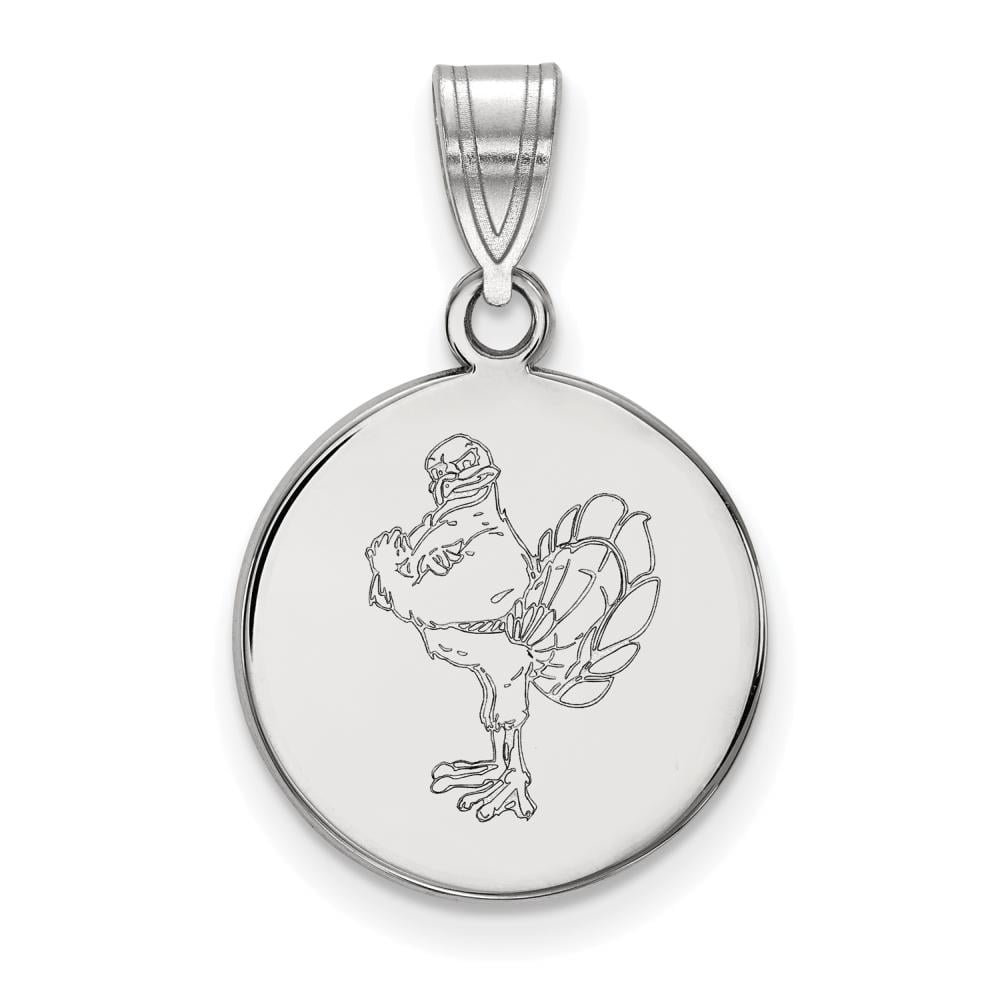 Sterling Silver Rhodium-plated LogoArt Virginia Tech HokieBird Medium Disc Pendant Q-SS078VTE