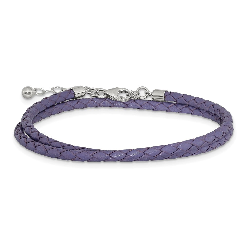 SS Reflections Purple Leather Rh-plated 14in w/2in ext Choker/Wrap Bracelet 14 inches