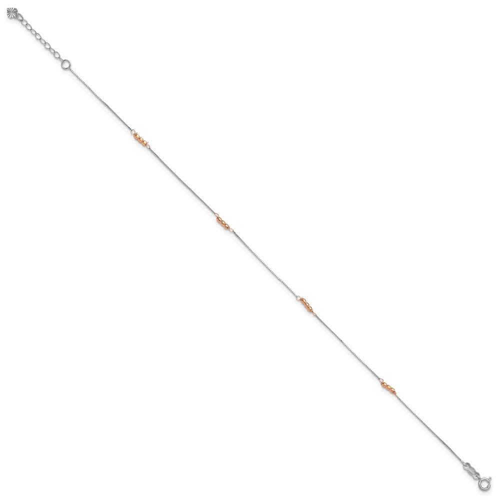14K Two-Tone Mirror Beaded 9in Plus 1in ext. Anklet 9 inches