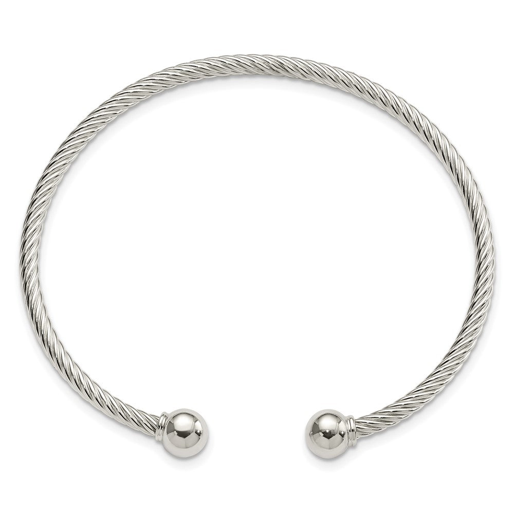 Sterling Silver Polished Twisted w/1 Thread Ball Cuff Bangle 7.75 inches