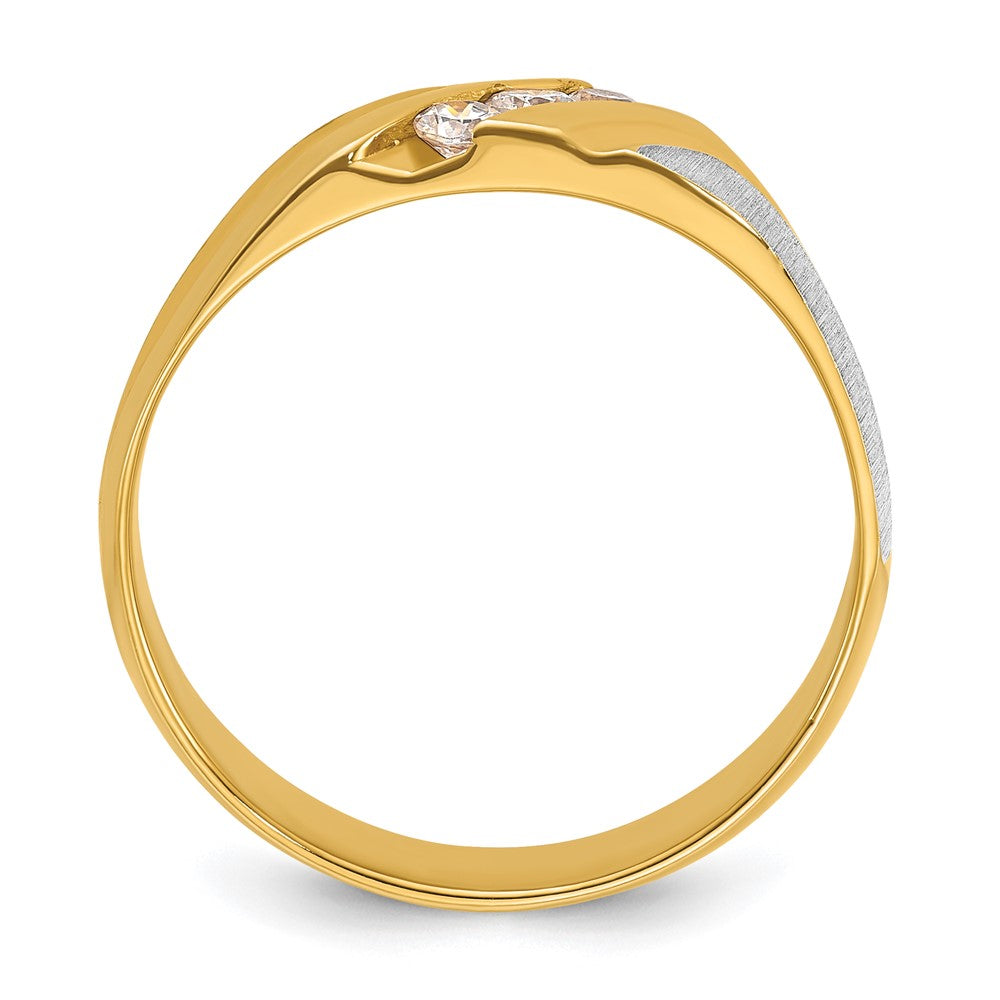 IBGoodman 14k Two-tone Men's Polished Satin and Grooved 3-Stone 1/4 Carat AA Quality Diamond Ring