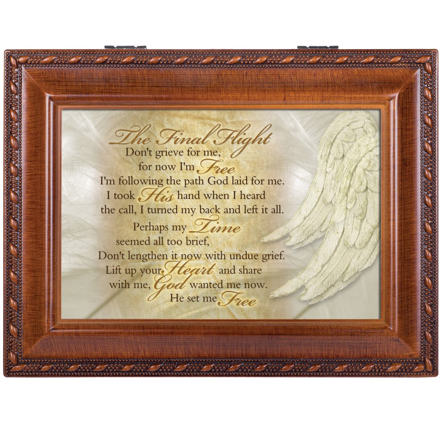 THE FINAL FLIGHT Poem Memorial Remembrance Woodgrain Resin Music Box (Plays Amazing Grace) QGM11592