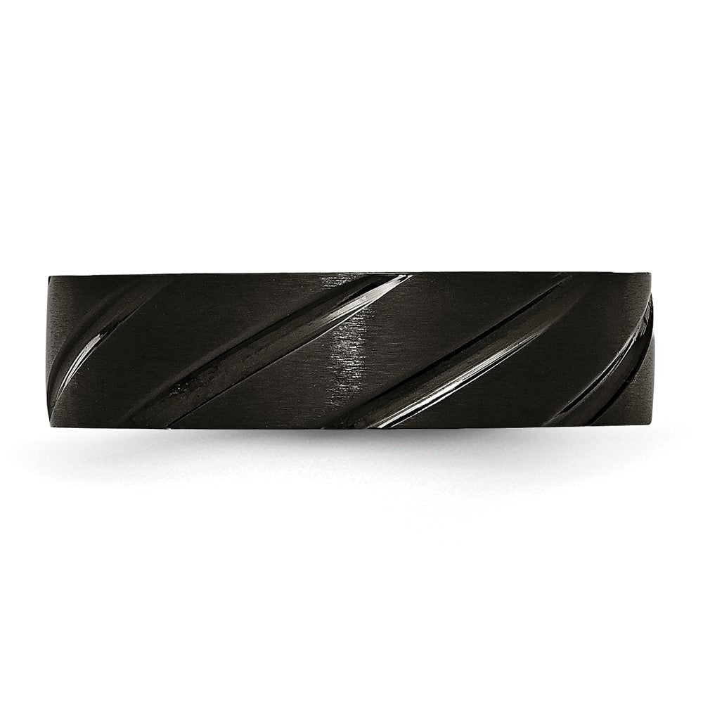 Titanium Brushed and Polished Black IP-plated Swirl Design 6mm Band Size - 9.5