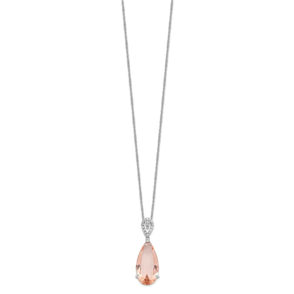 Cheryl M Sterling Silver Rhodium-plated Brilliant-cut Simulated Morganite and White Brilliant-cut CZ Teardrop 18 Inch Necklace 18 Inches