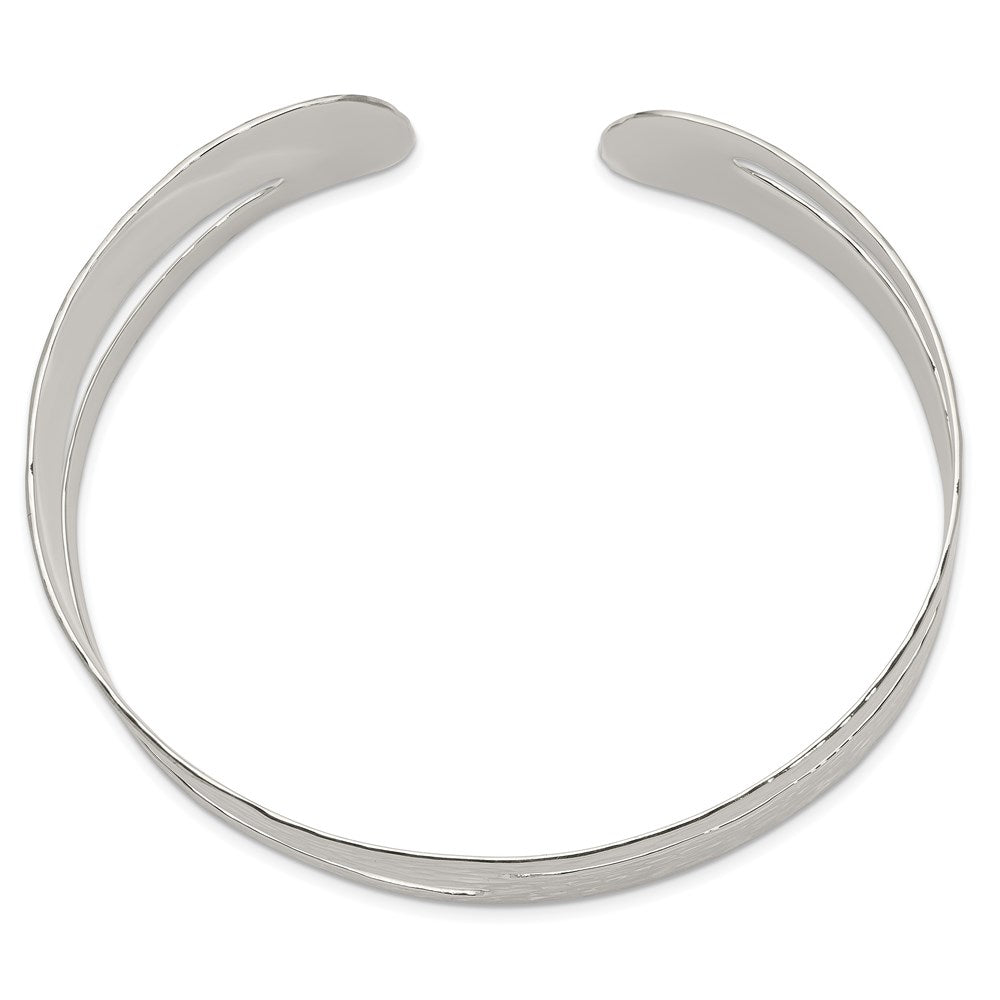 Sterling Silver Solid Polished Hammered Fancy Cuff Bangle Bracelet 8 inches