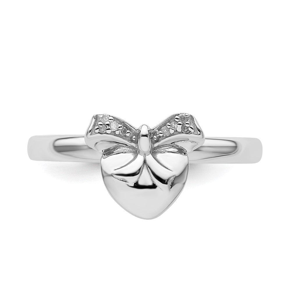 Sterling Silver Stackable Expressions Heart with Bow Diamond Ring Size -10