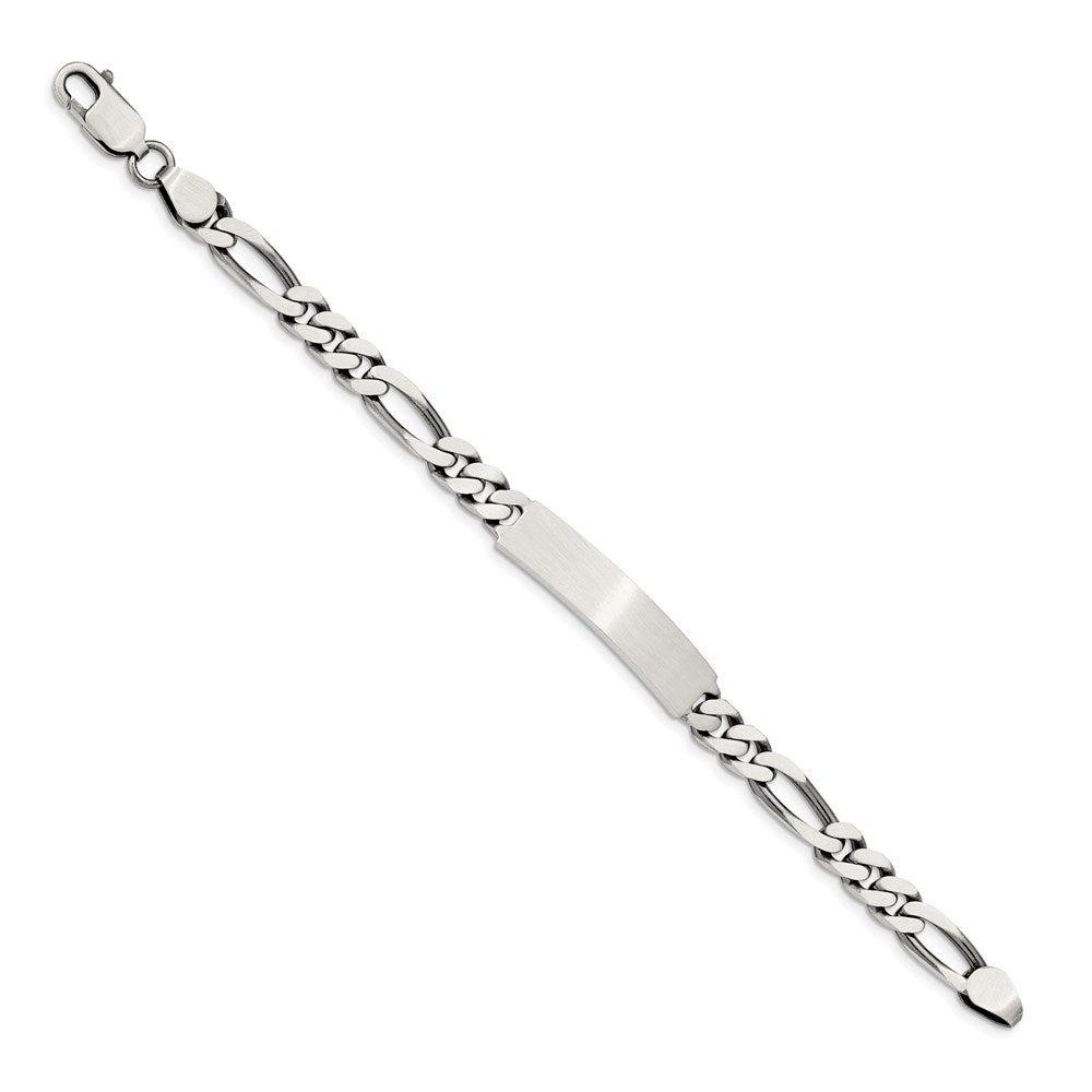 Sterling Silver 8inch Engraveable Antiqued Figaro Link ID Bracelet 8 inches