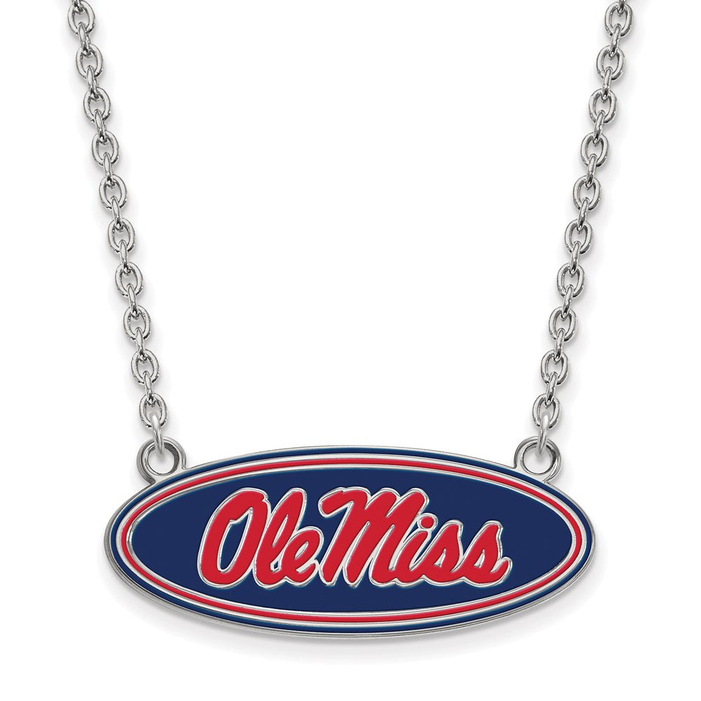 Beautiful Sterling S. Rh-p LogoArt U of Mississippi Large Enamel Pendant w/Necklace