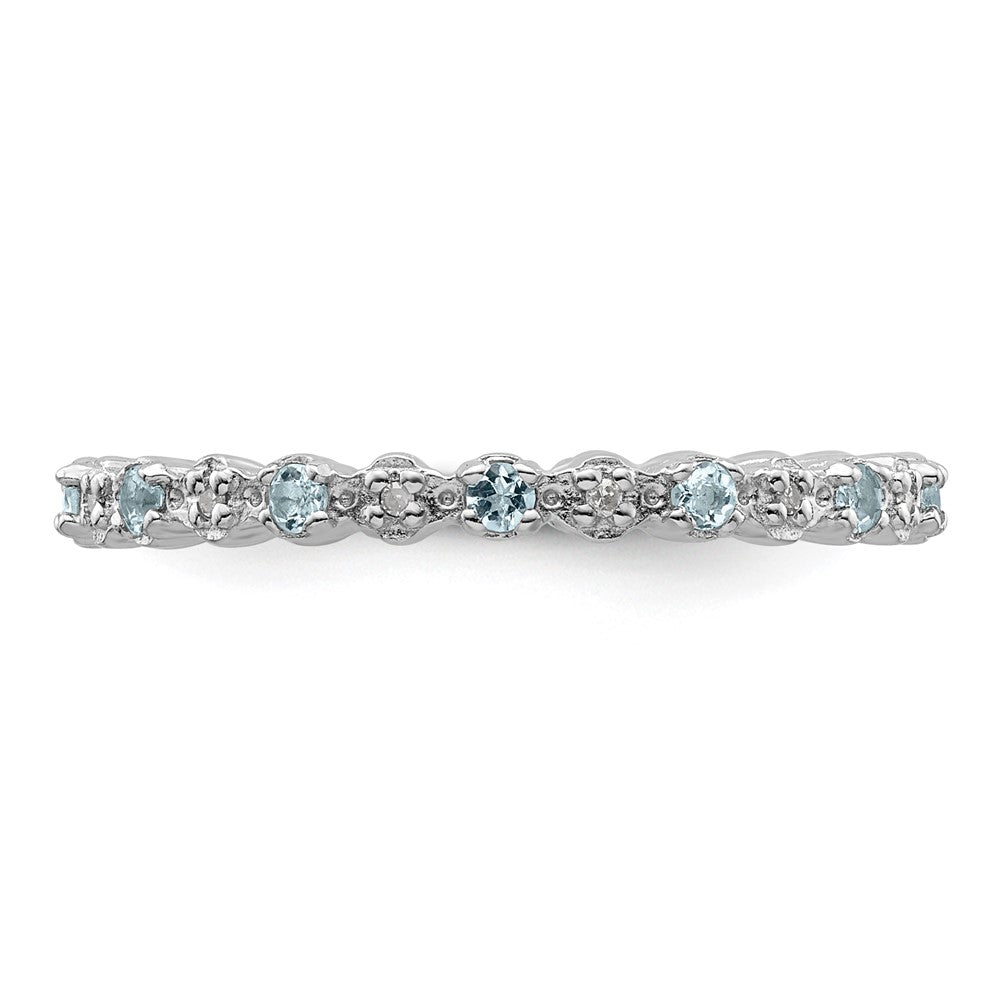 Sterling Silver Stackable Expressions Aquamarine & Diamond Ring Size -10