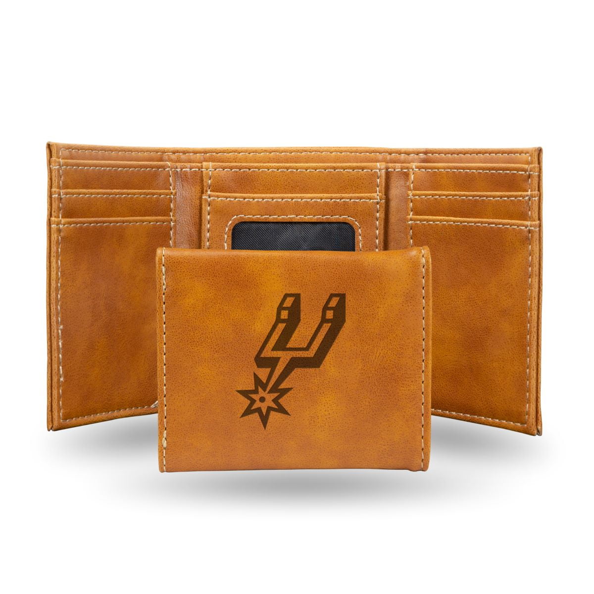 San Antonio Spurs Brown Laser Engraved Tri-Fold Wallet - Men's Accessory