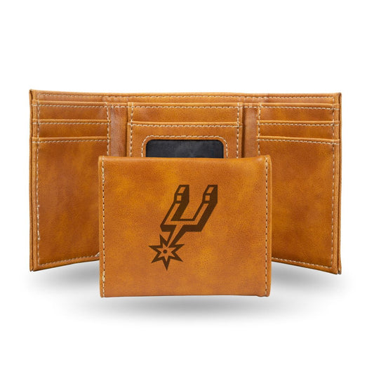 San Antonio Spurs Brown Laser Engraved Tri-Fold Wallet - Men's Accessory