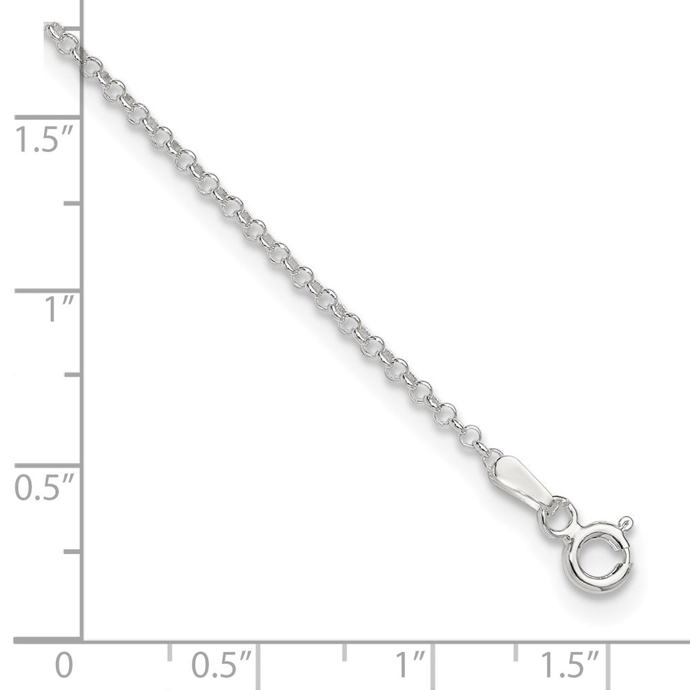 Sterling Silver 1.5mm Rolo 9in Plus 1in ext. Chain Anklet 9 inches