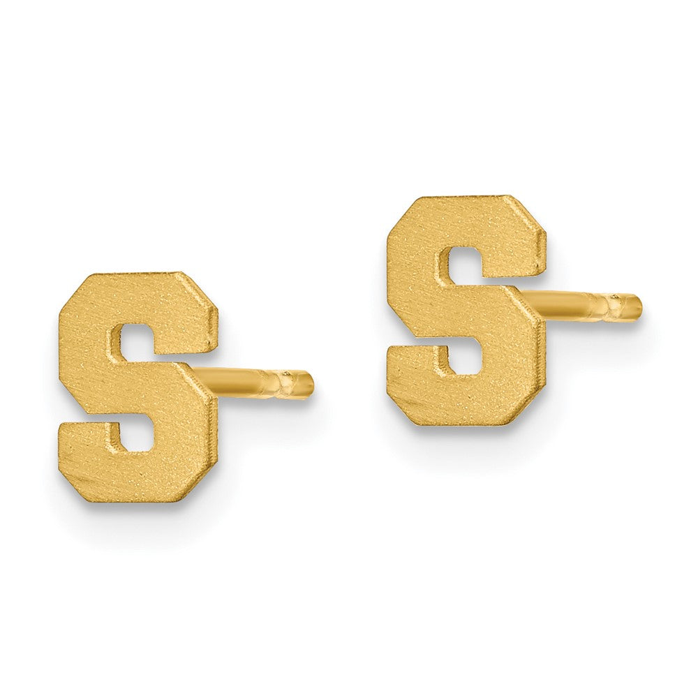14KY Brushed  Letter S Initial Post Earrings