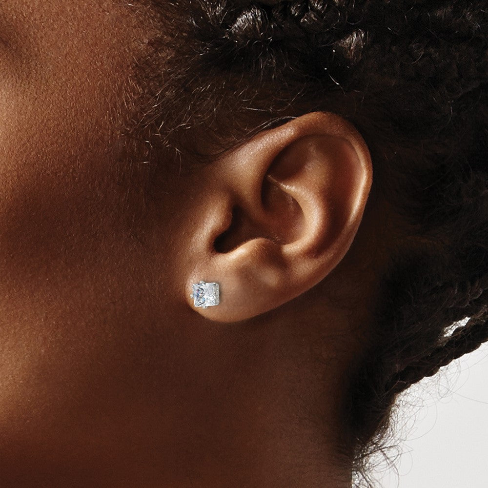 Stainless Steel Polished 5mm Square CZ Stud Post Earrings