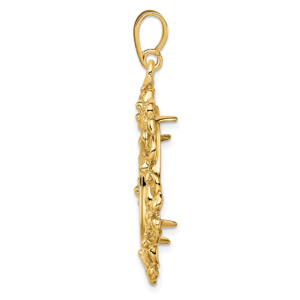 Wideband Distinguished Coin Jewelry 14k Polished Flower Blossom 22.0mm Prong Coin Bezel Pendant