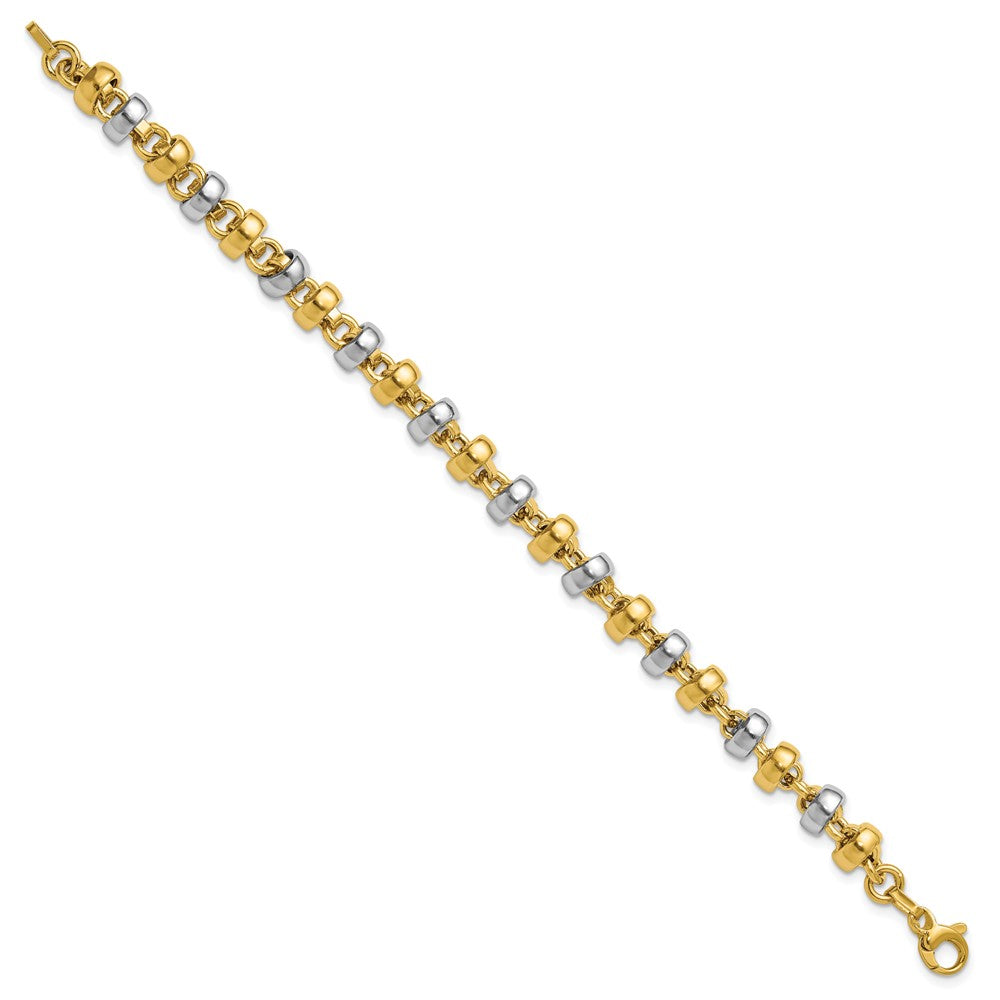14K w/Wht Rhodium Polish Moveable Beaded Link Bracelet 7.5  inches