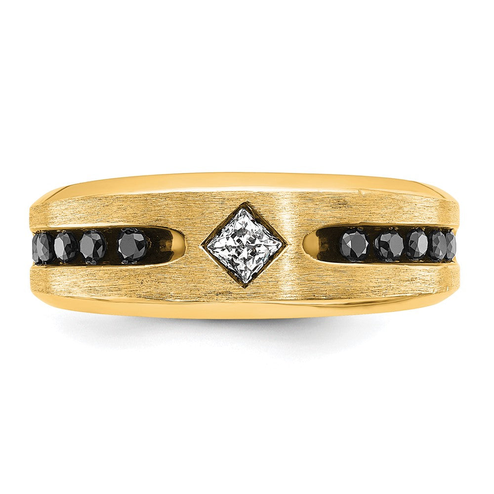 IBGoodman 10k with Black Rhodium Polished Satin and Grooved 1/2 Carat A Quality Black and White Diamond Ring