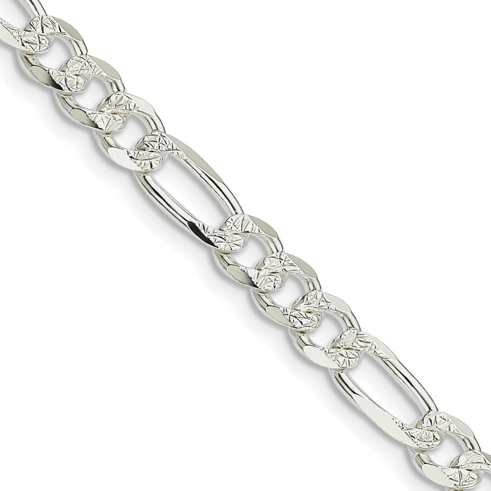 Sterling Silver 5.5mm Pav‚ Flat Figaro Chain 26 Inches