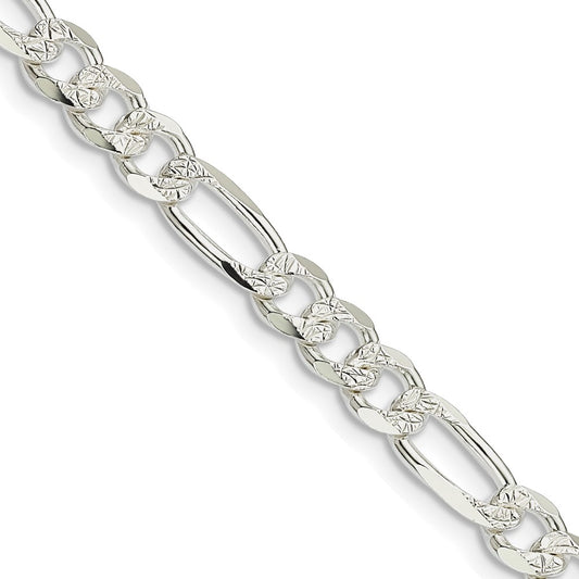 Sterling Silver 5.5mm Pav‚ Flat Figaro Chain 26 Inches