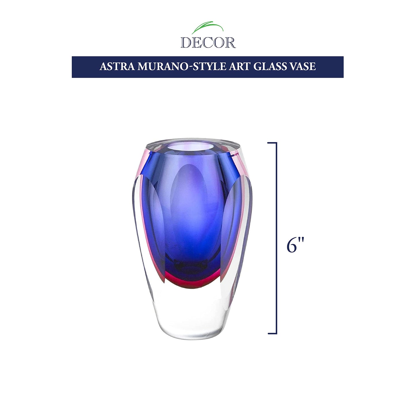 Badash J515 6.5" Astra Murano Style Art Glass Purple Vase, 6.5" x 3.75" x 3.75", Blue