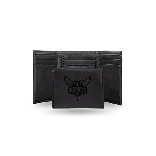 Basketball Rico Industries Charlotte  Black Laser Engraved Trifold Laser Engraved Tri-Fold Wallet - Men's Accessory