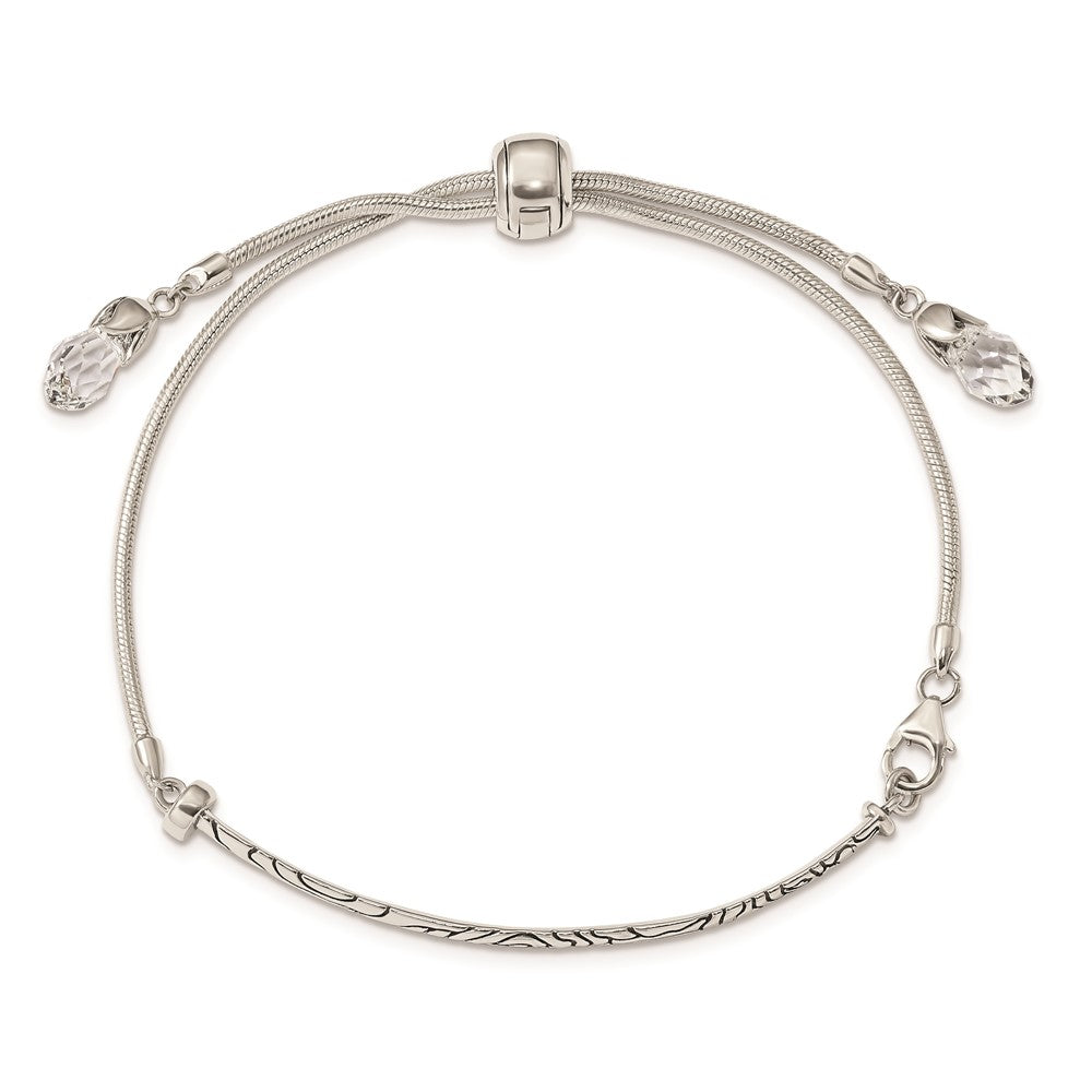 Sterling Silver Antiqued Reflections Clear Crystal Adjustable Bracelet 9 inches