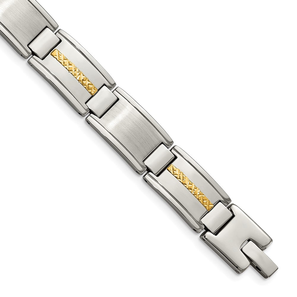 Stainless Steel with 14k Accent 8.75in Brushed & Polished Link Bracelet 8.75 inches