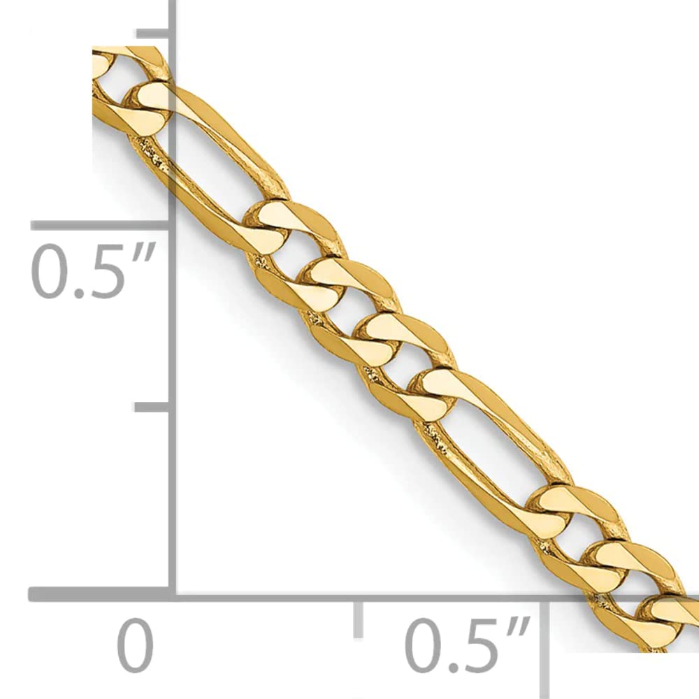 14K 7 inch 7mm Flat Figaro with Lobster Clasp Bracelet