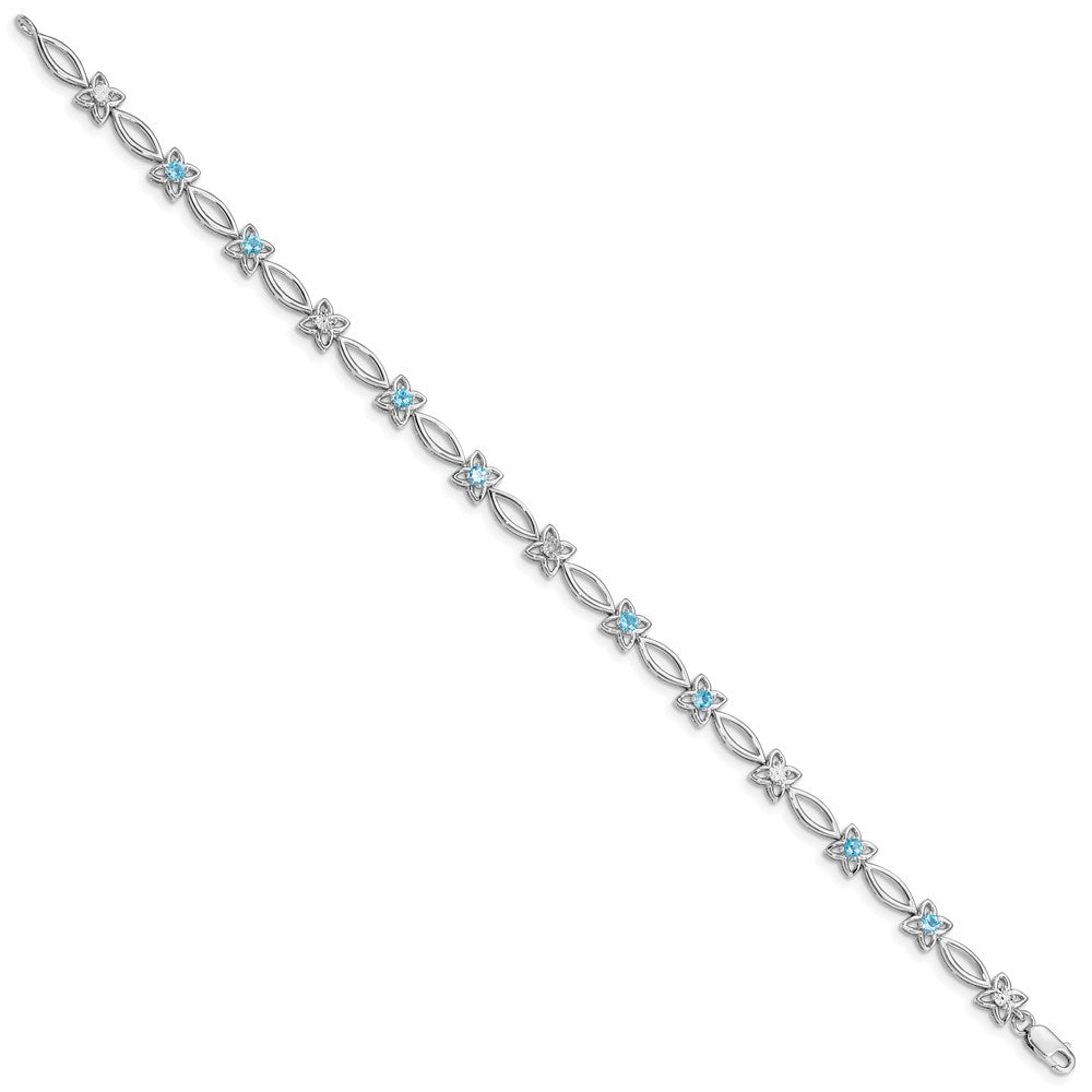 Sterling Silver Rhodium-plated Blue Topaz & Diamond Bracelet 7 inches