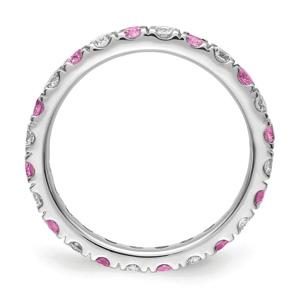 14k White Gold 7/8 carat Lab Grown Diamond VS/SI+ G+ and Lab Created Pink Sapphire Size 8.5 Eternity Band